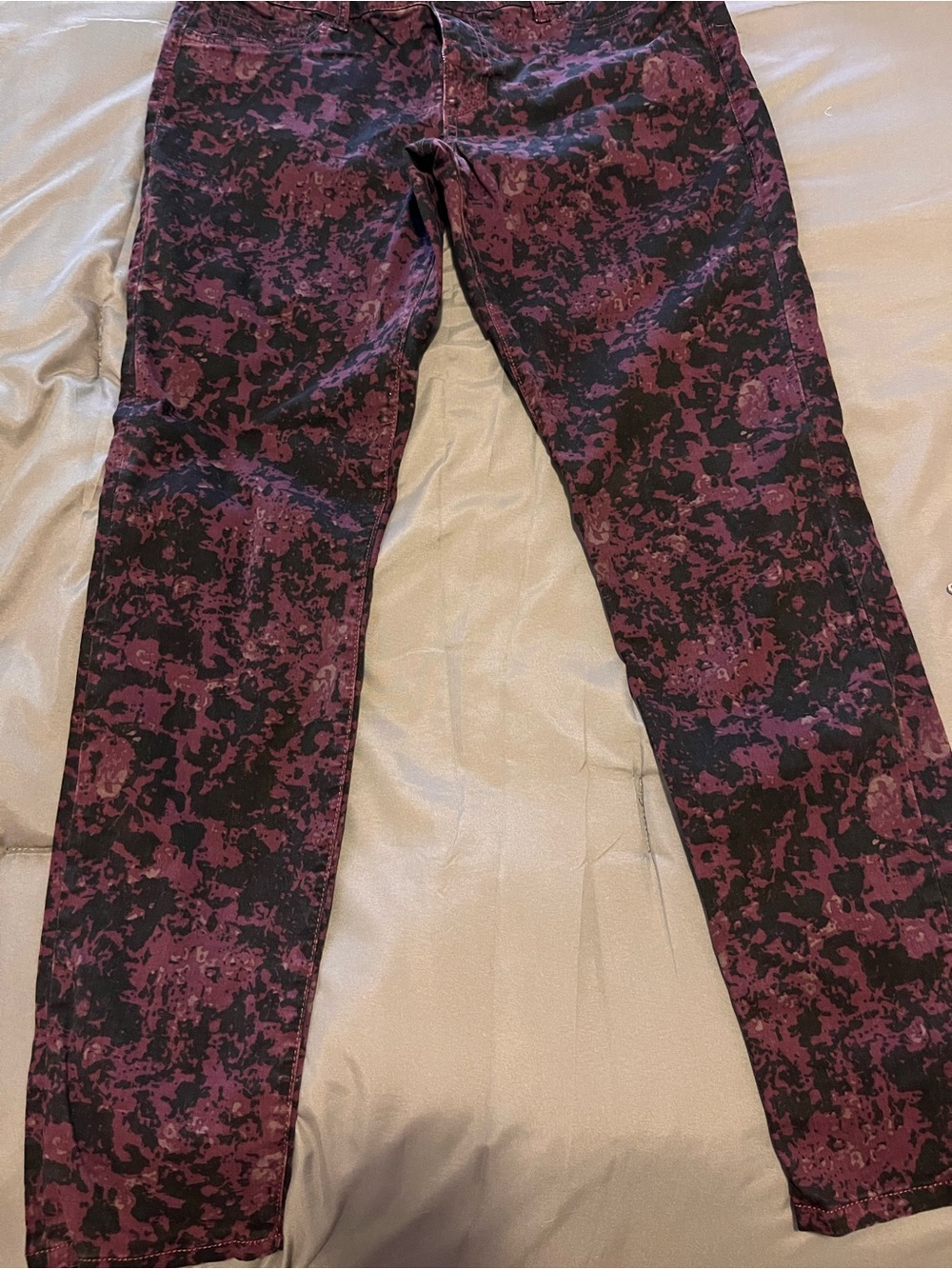 CAbi Purple and Black Patterned Skinny Jeans